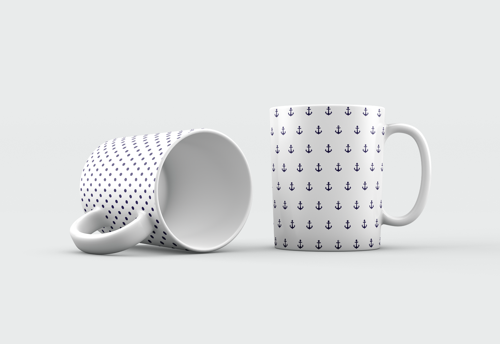 Set of patterned blueprint mugs