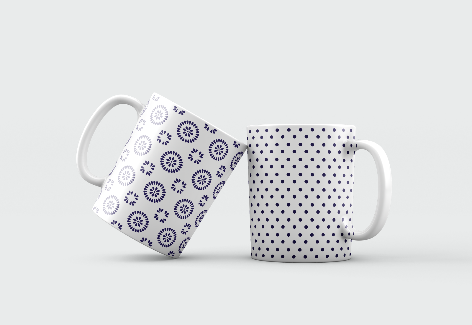 Set of patterned blueprint mugs