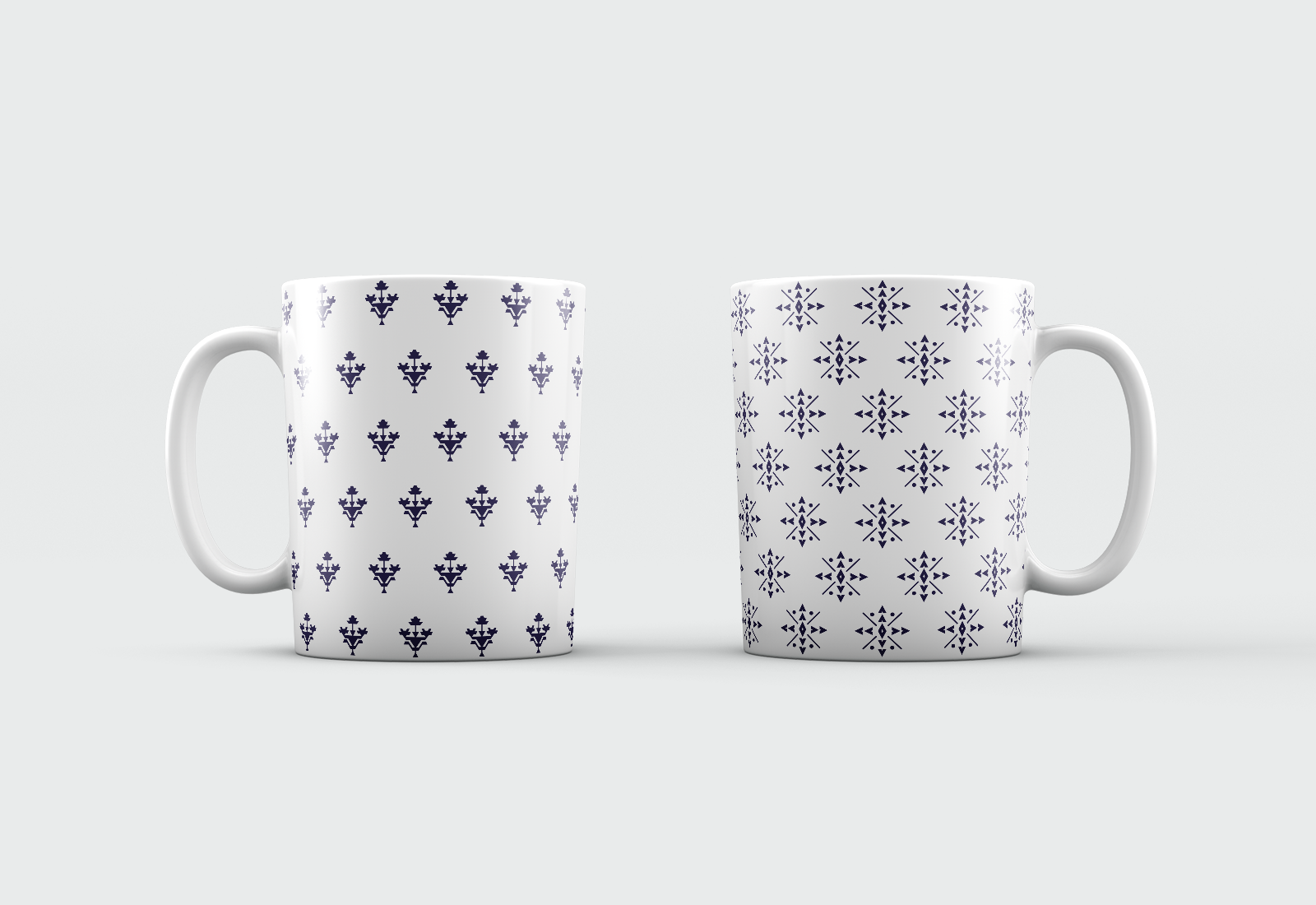 Set of patterned blueprint mugs